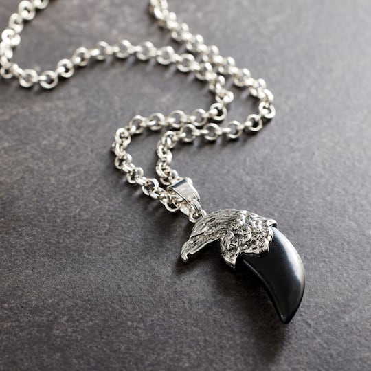 12 Pack: Rhodium & Obsidian Eagle Pendant by Bead Landing™